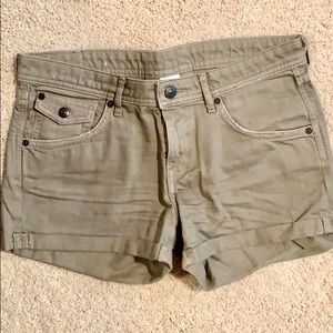 HM denim, green shorts